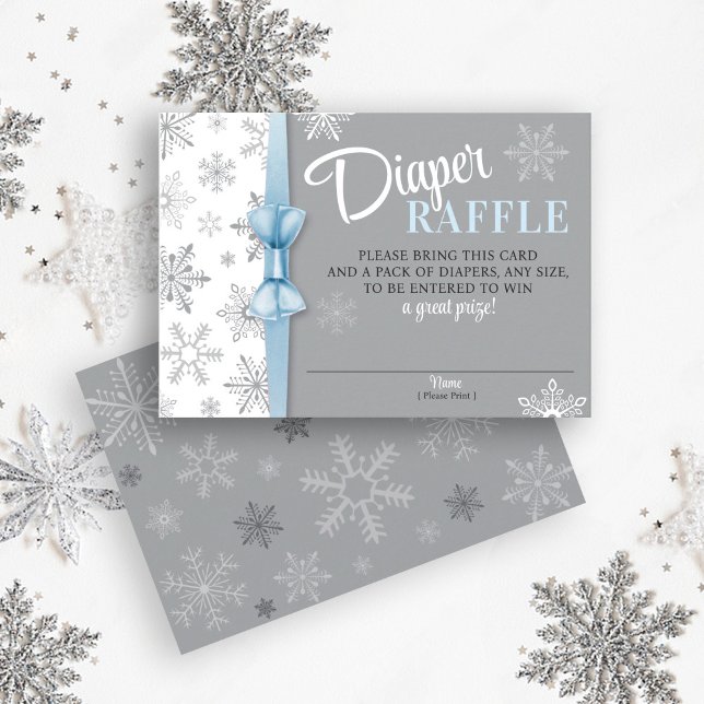 Diaper Raffle Baby Boy Blue Gray Snowflake Winter Begleitkarte (Cute Snowflake Winter Baby Boy Shower Diaper Raffle invitation enclosure card, blue, gray, Snow)