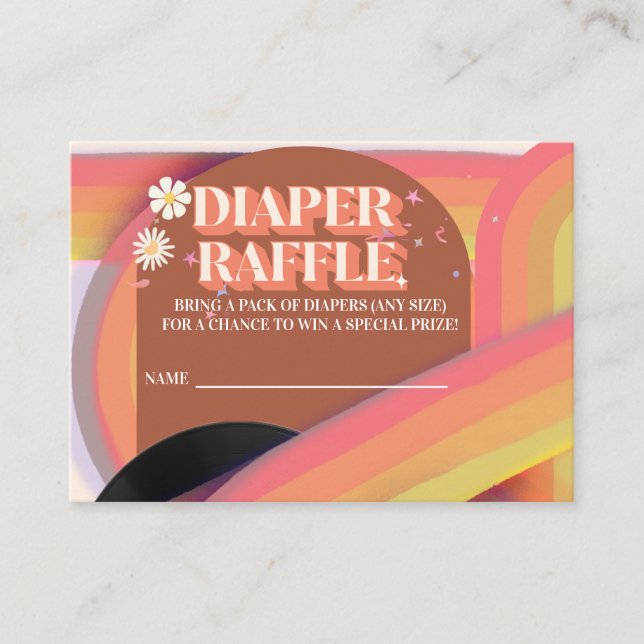 Diaper Raffle Baby Dusche Groovy Retro 70er 80er Begleitkarte (Vorderseite)