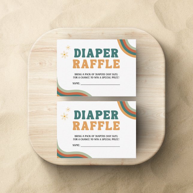 Diaper Raffle Baby Dusche Groovy Retro 70er 80er Begleitkarte (Von Creator hochgeladen)