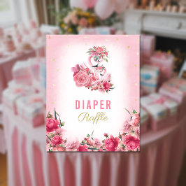 Diaper Raffle Baby Dusche Pink Flamingo Ballerina Poster