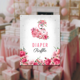 Diaper Raffle Baby Game Silver Flamingo Ballerina Poster