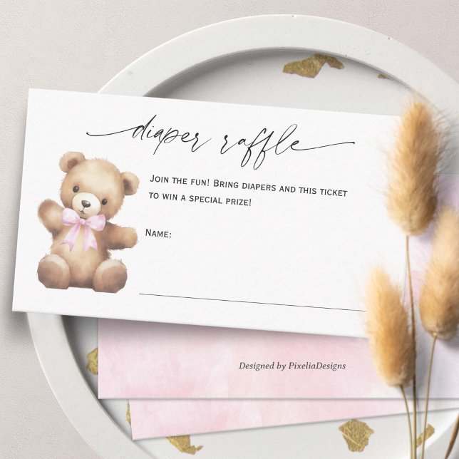 Diaper Raffle Baby Girl Dusche Teddy Bär Thema Begleitkarte (Pink We Can Bearly Wait, Teddy Bear Gender Neutral baby Shower Diaper raffle TIcket Cards)