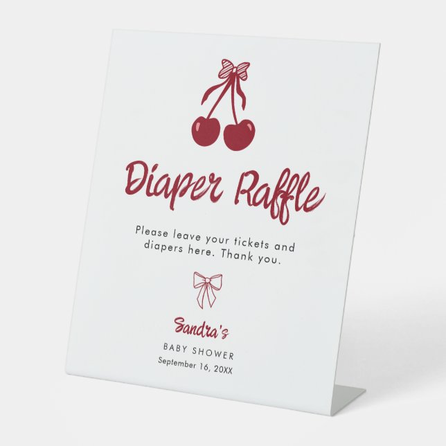 Diaper Raffle Baby Shower Cherry on Top Red Bows Sockelschild (Vorderseite)