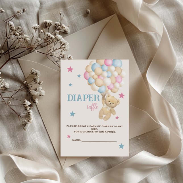 Diaper Raffle Beige Pink Blau Moderne Niedlich Begleitkarte (Von Creator hochgeladen)