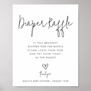 Diaper Raffle Black & White Minimalistisches Skrip Poster