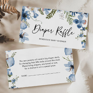 Diaper Raffle Blue Botanic Floral Enclosure Card Visitenkarte