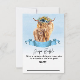 Diaper Raffle Blue Boy Highland Cow Baby Dusche Einladung
