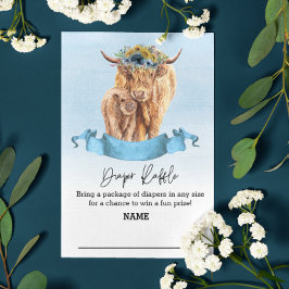 Diaper Raffle Blue Boy Highland Cow Begleitkarte