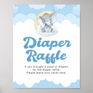 Diaper Raffle Blue Elephant Boy Baby Duschzeichen Poster