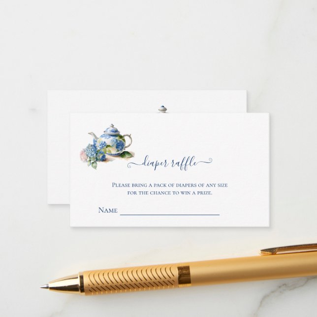 Diaper Raffle Blue Hydrangea Tee Party Begleitkarte (Vorderseite/Rückseite Beispiel)