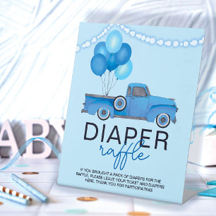 Diaper Raffle Blue Truck Ballon Light Baby Dusche Sockelschild