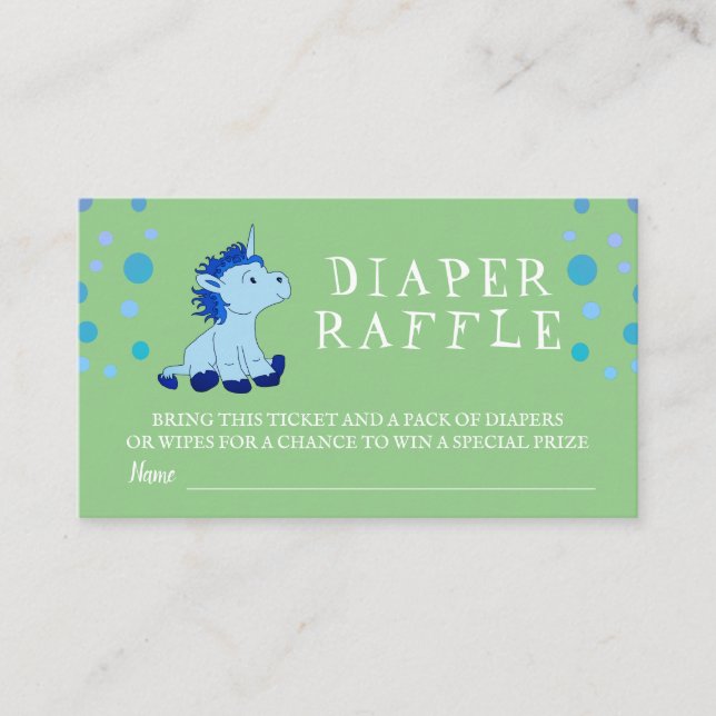Diaper Raffle Blue Unicorn Baby Boy Enclosure Card Begleitkarte (Vorderseite)