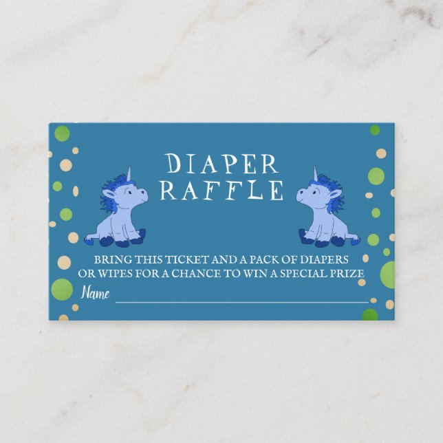 Diaper Raffle Blue Unicorn Twins Boy Baby Dusche Begleitkarte (Vorderseite)