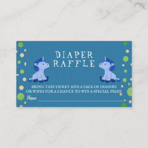 Diaper Raffle Blue Unicorn Twins Boy Baby Dusche Begleitkarte