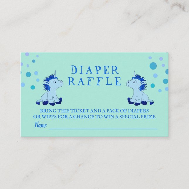 Diaper Raffle Blue Unicorn Twins Boy Baby Dusche Begleitkarte (Vorderseite)