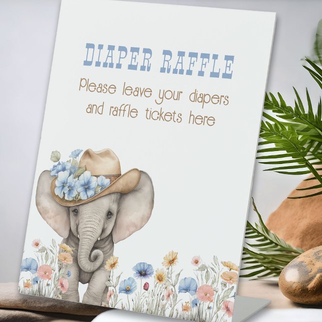 Diaper Raffle Boho Cowboy Elephant Babydusche Sockelschild (Diaper Raffle Sign from the Boho Elephant Baby Shower Collection by Darling & May)