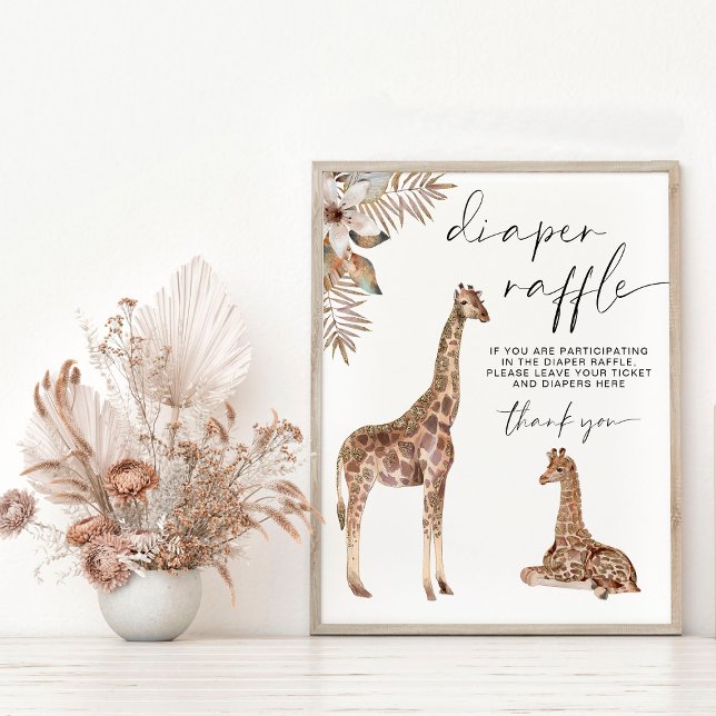 Diaper Raffle Boho Giraffe Babydusche Zeichen Poster (Von Creator hochgeladen)