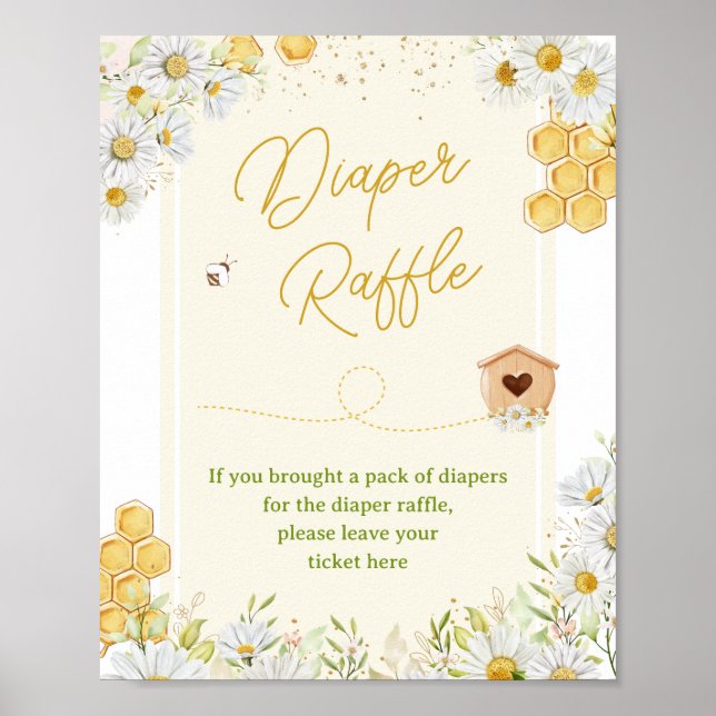 Diaper Raffle Bumblebee Honey Baby Dusche Sprinkle Poster (Vorne)