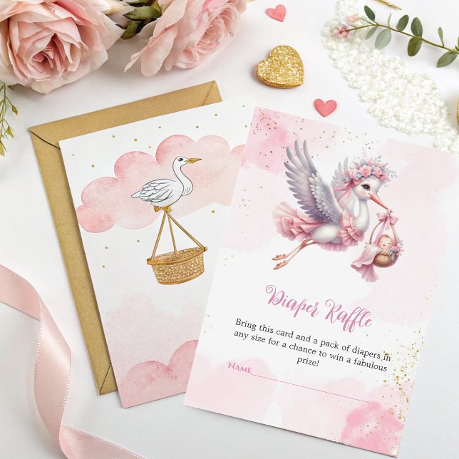 Diaper Raffle Card – Pink Stork Baby Girl Shower  Begleitkarte (Von Creator hochgeladen)