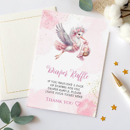 Diaper Raffle Card Pink Stork Baby Girl Theme Begleitkarte