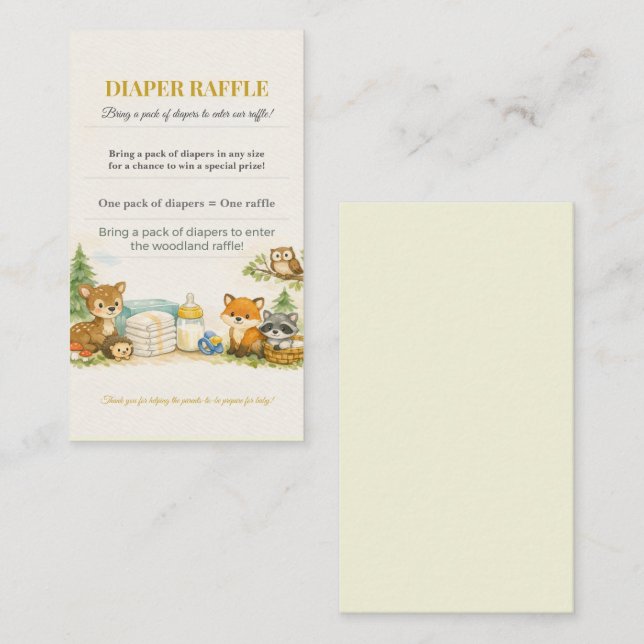 Diaper Raffle Card | Woodland Baby Shower Invite Begleitkarte (Vorne/Hinten)