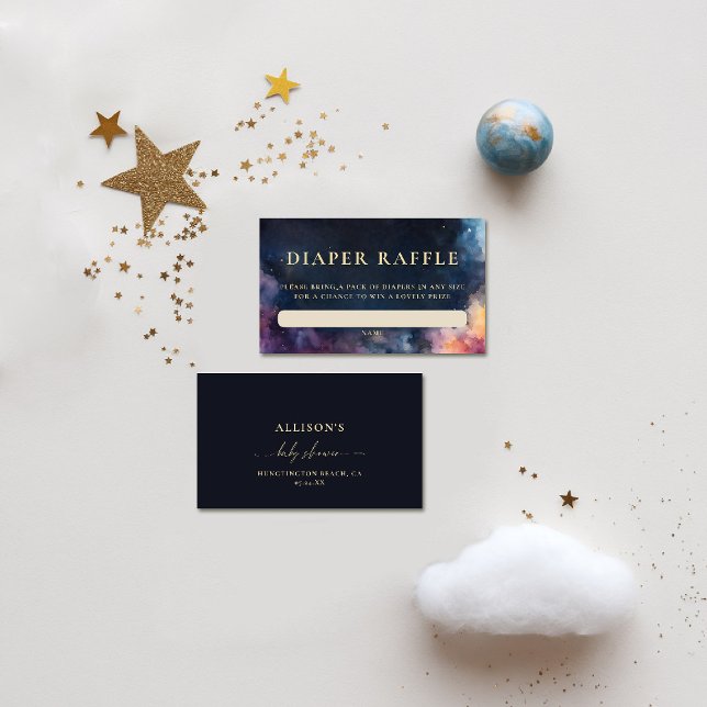 Diaper Raffle Celestial Geschenk Navy Blue Baby Du Begleitkarte (celestial baby shower diaper raffle card moon planets cosmos galaxy dark navy blue gold watercolor)
