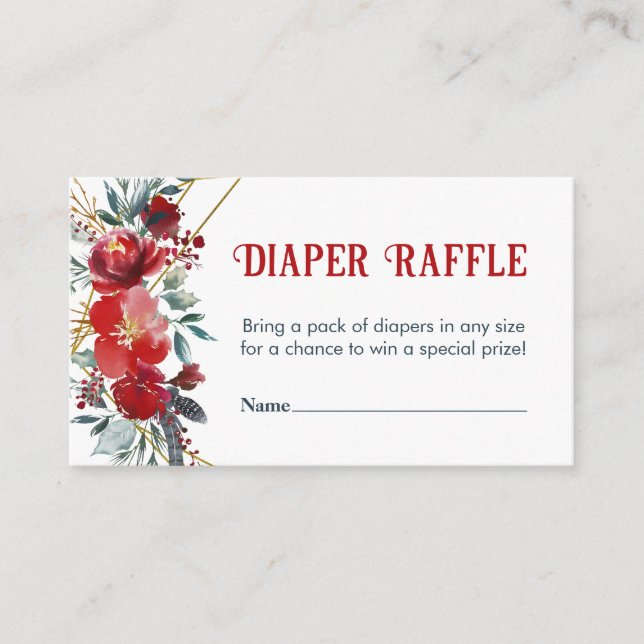 Diaper Raffle Christmas Red Greenery Baby Dusche E Begleitkarte (Vorderseite)