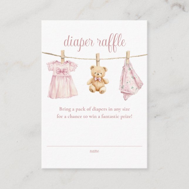 Diaper Raffle Clothesline Girl Baby Dusche Begleitkarte (Vorderseite)