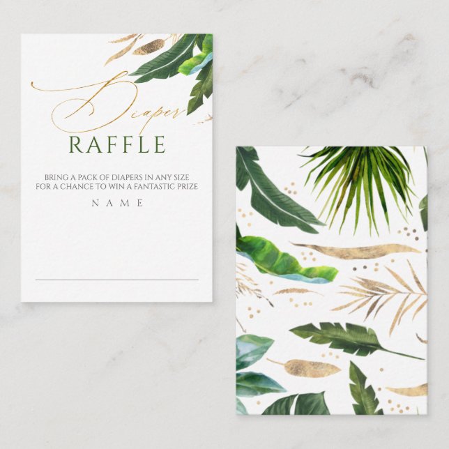 Diaper Raffle Exotic Foliage Babydusche Visitenkarte (Vorne/Hinten)