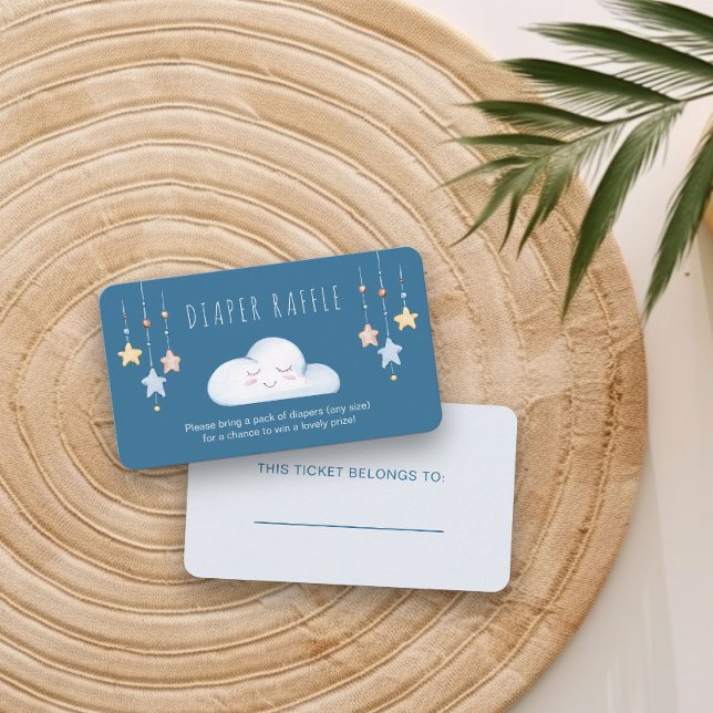 Diaper Raffle Gedicht Cloud and Stars Boy Baby Dus Begleitkarte (Diaper Raffle insert card from my Twinkle Twinkle baby shower collection)