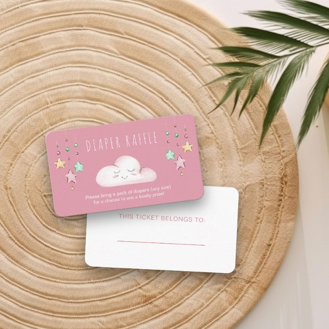 Diaper Raffle Gedicht Cloud Stars Girl Baby Dusche Begleitkarte (Diaper Raffle insert card from my Twinkle Twinkle baby shower collection)