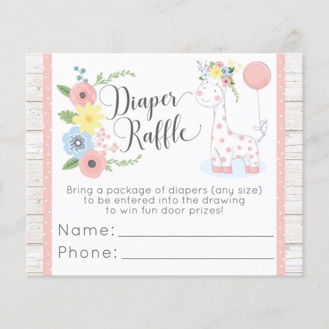 Diaper Raffle Giraffe Baby Duschgel Spielkarte Flyer (Vorne)