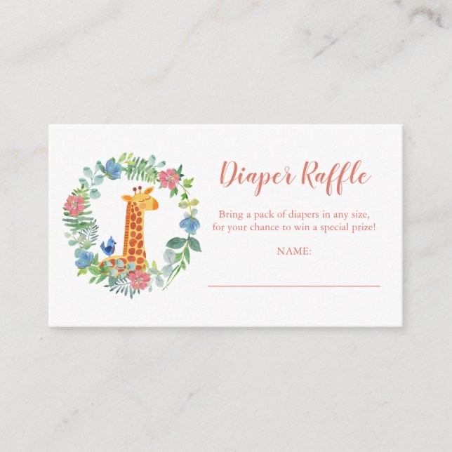 Diaper Raffle Giraffe Blumengarnitur Kinderdusche Begleitkarte (Vorderseite)