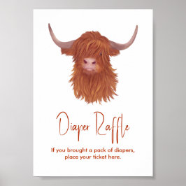 Diaper Raffle Highland Cow Baby Dusche Poster