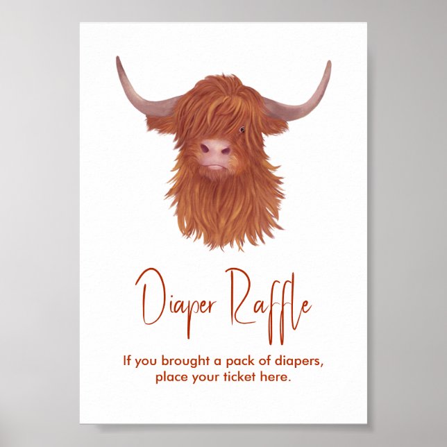 Diaper Raffle Highland Cow Baby Dusche Poster (Vorne)