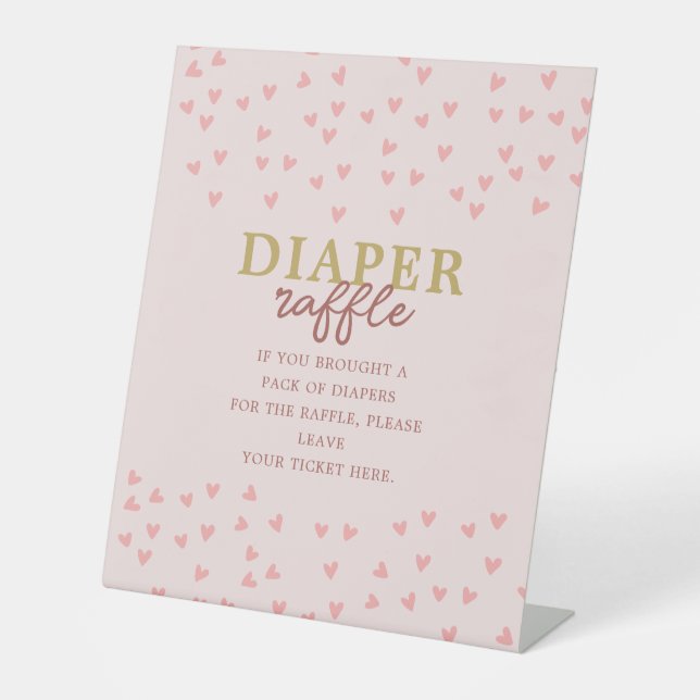 Diaper Raffle Little Sweetheart Girl Pink Hearts Sockelschild (Vorderseite)