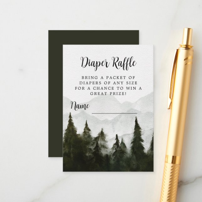 Diaper Raffle Misty Forest Baby Dusche Begleitkarte (Vorderseite/Rückseite Beispiel)