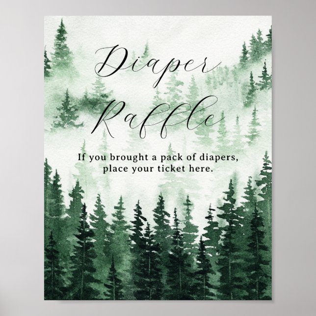 Diaper Raffle Misty Forest Baby Shower Poster (Vorne)