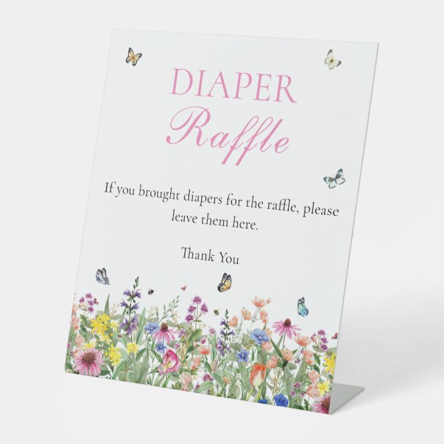 Diaper Raffle | Moderne Sommer-Wildblumen Sockelschild (Vorderseite)