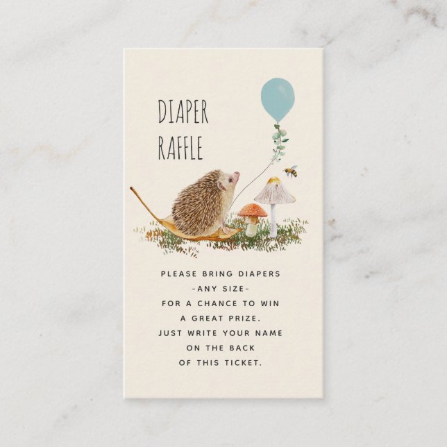 Diaper Raffle Mushrooms Igel Blue Ballon Begleitkarte (Vorderseite)