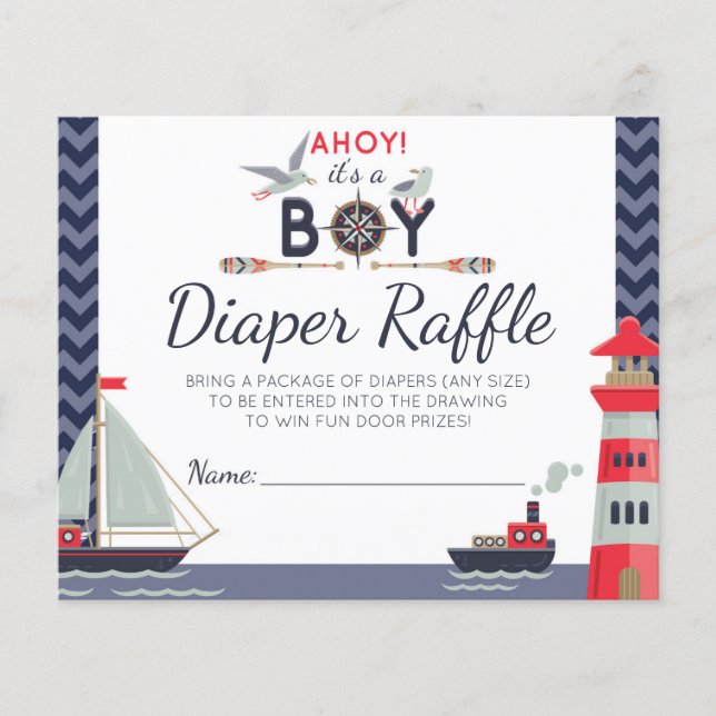Diaper Raffle Nautical Sailboat Ahoy Baby Boy Game (Vorderseite)