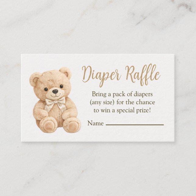 Diaper Raffle Neutral Teddy Bear Baby Shower Boho Begleitkarte (Vorderseite)