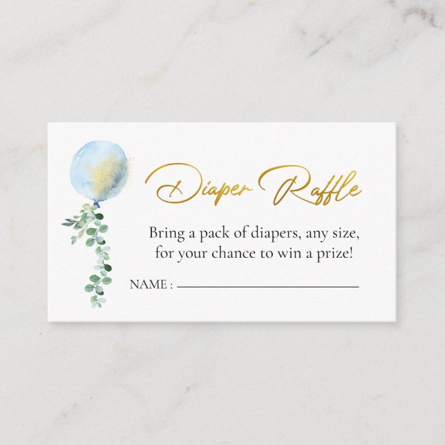 Diaper Raffle Oh Boy Baby Blue Balloon Eucalyptus Begleitkarte (Vorderseite)