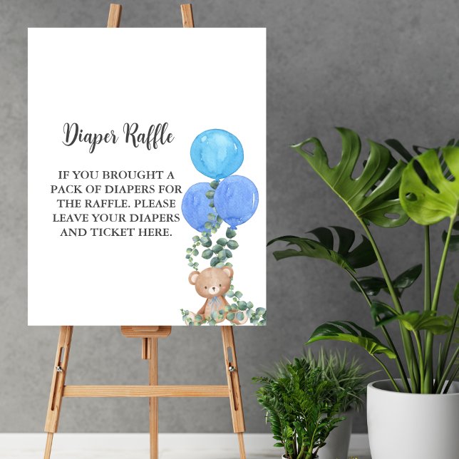 Diaper Raffle Oh Boy Bear Blue Ballon Eukalyptus Poster (Von Creator hochgeladen)