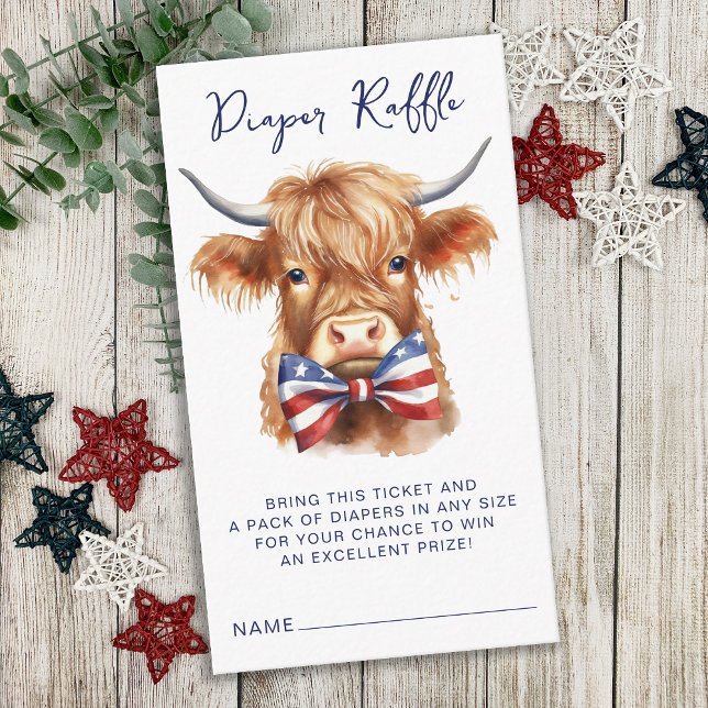 Diaper Raffle Patriotic Highland Cow Baby Showdusc Begleitkarte (Von Creator hochgeladen)