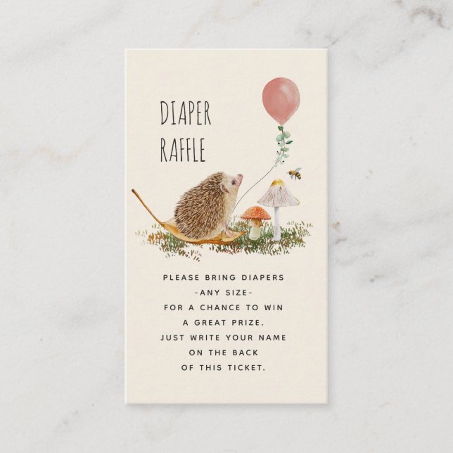 Diaper Raffle Pilze Igel Pink Ballon Begleitkarte (Vorderseite)