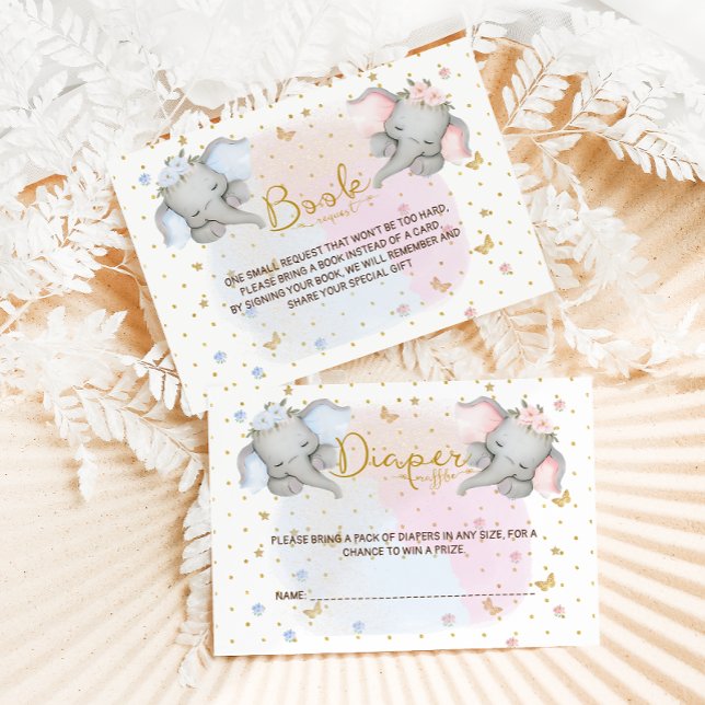 Diaper Raffle Pink Blue Floral Elephant Begleitkarte (Von Creator hochgeladen)