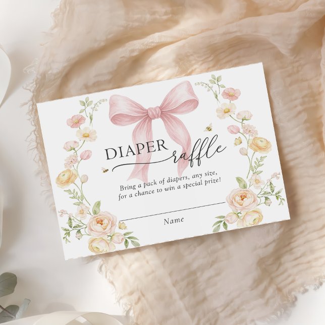 Diaper Raffle Pink Bow Baby Shower Enclosure Card  Begleitkarte (Von Creator hochgeladen)