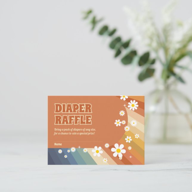 Diaper Raffle Retro Rainbow Hippie Daisy Begleitkarte (Stehend Vorderseite)