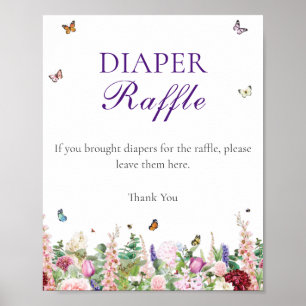Diaper Raffle Rosa violette Blumen und Schmetter Poster